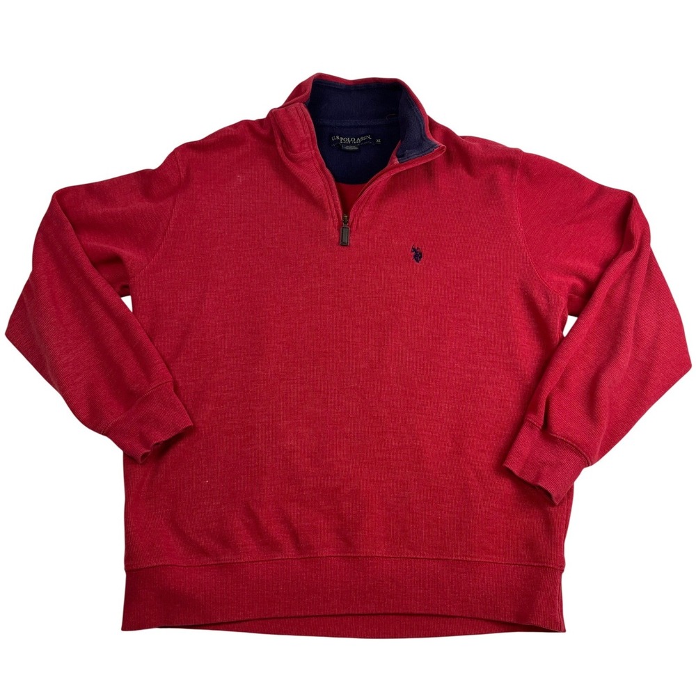 US Polo Assn Mens Red Quarter Zip Pullover Sweater‎ XL Ribbed Knit Mock Neck